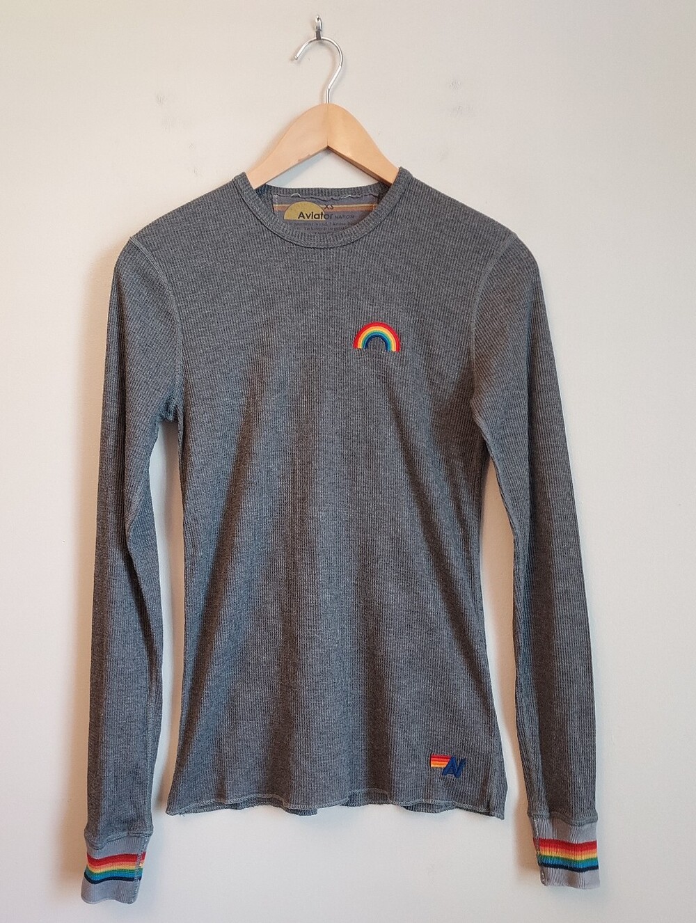 Aviator Nation Gray Thermal Long Sleeve Logo Tee Size XS - Picture 2 of 11